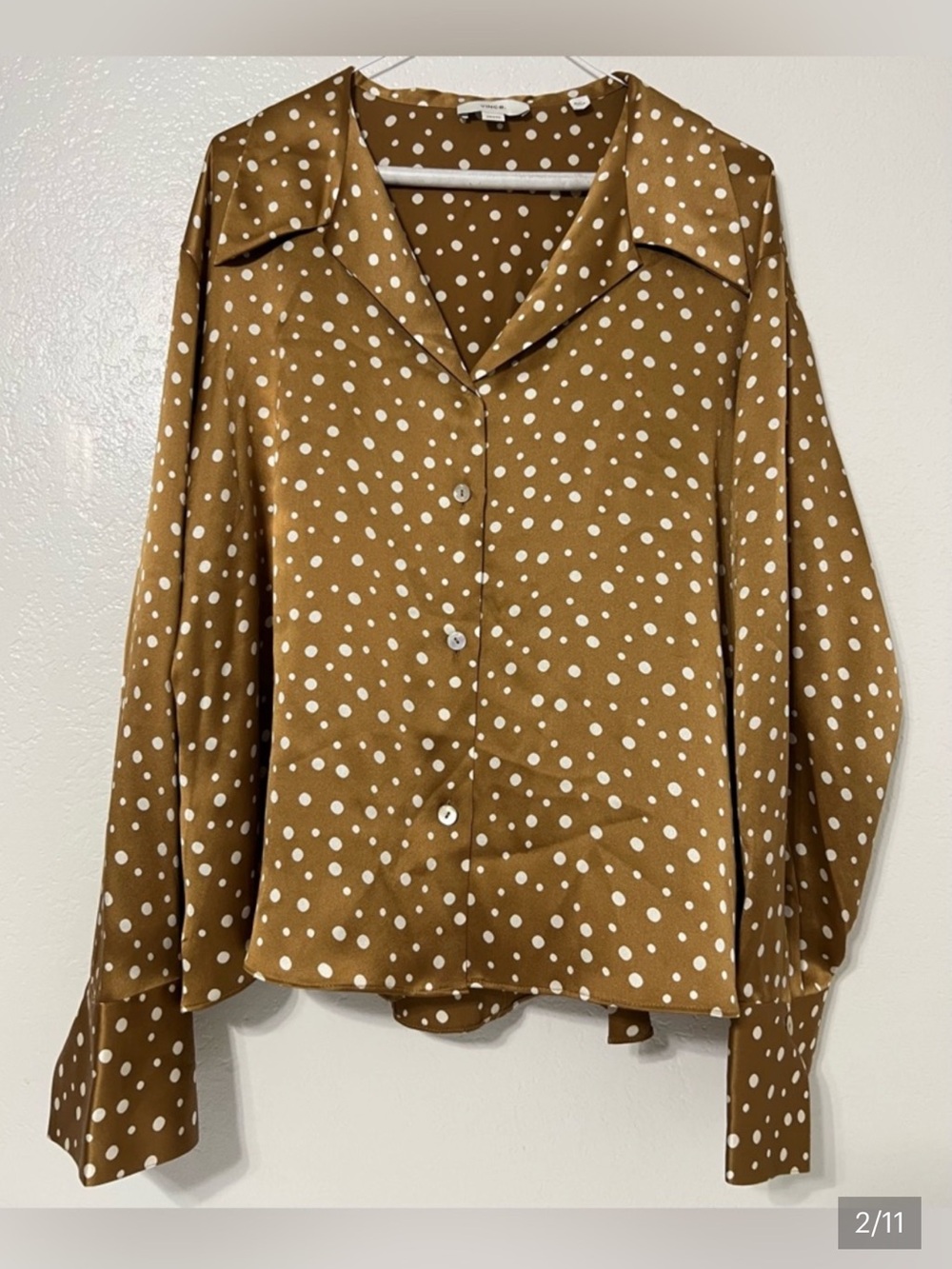 Vince Worn once Polka Dot Satin Blouse - gold silk Polka